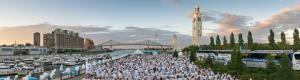 Diner en Blanc of Montreal 2015 at The Sailors clock tower in Old Montreal